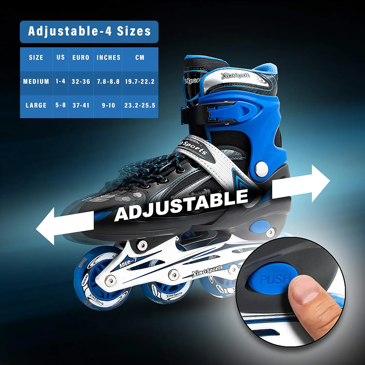 Xino Sports Kids Inline Skates for Girls & Boys - Adjustable Skates with LED Illuminating Light Up Wheels - Youth Skates for Indoors & Outdoors