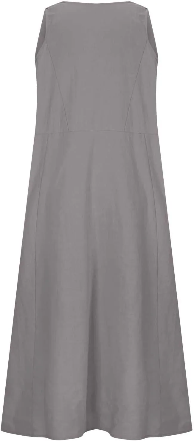 ZDRZK Western Dress for Women Sleeveless Tank Cotton Linen T-Shirts Dress Pocket Flowy Long Hawaiian Sundresses Trendy 2024