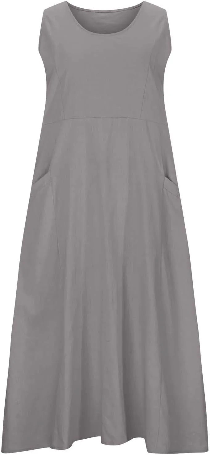 ZDRZK Western Dress for Women Sleeveless Tank Cotton Linen T-Shirts Dress Pocket Flowy Long Hawaiian Sundresses Trendy 2024