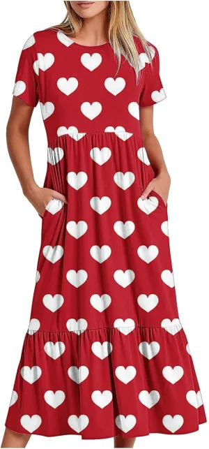 ZDRZK Womens Summer Dresses Cute Boho Floral Print Beach Long Maxi Dresses Flowy Casual Tshirt Sundresses with Pockets