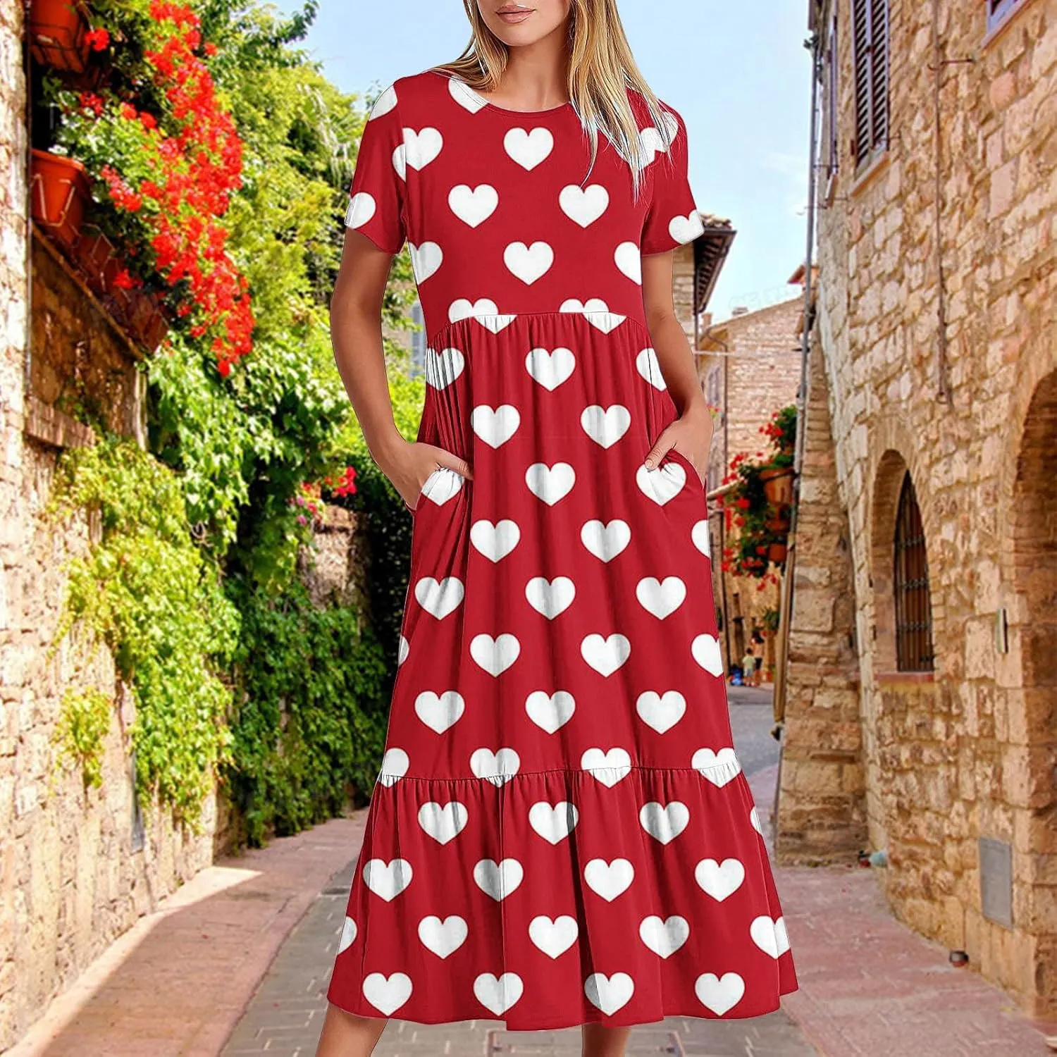 ZDRZK Womens Summer Dresses Cute Boho Floral Print Beach Long Maxi Dresses Flowy Casual Tshirt Sundresses with Pockets