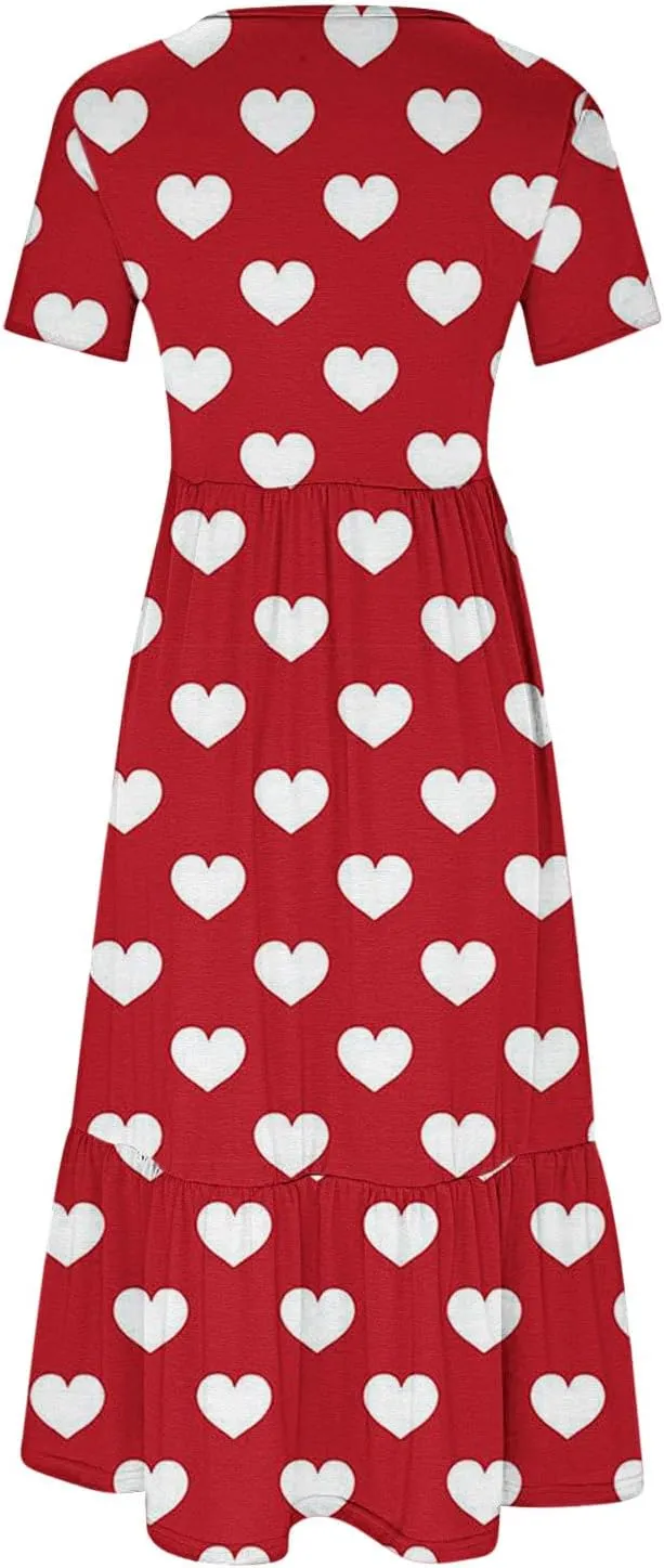 ZDRZK Womens Summer Dresses Cute Boho Floral Print Beach Long Maxi Dresses Flowy Casual Tshirt Sundresses with Pockets
