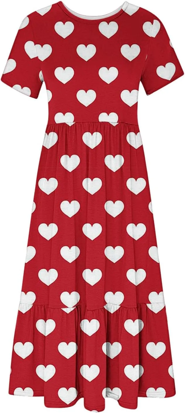 ZDRZK Womens Summer Dresses Cute Boho Floral Print Beach Long Maxi Dresses Flowy Casual Tshirt Sundresses with Pockets